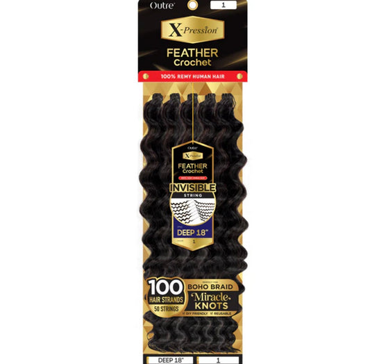 Outre X-Pression 100% Remy Human Hair Feather Crochet Braid – Deep 18”