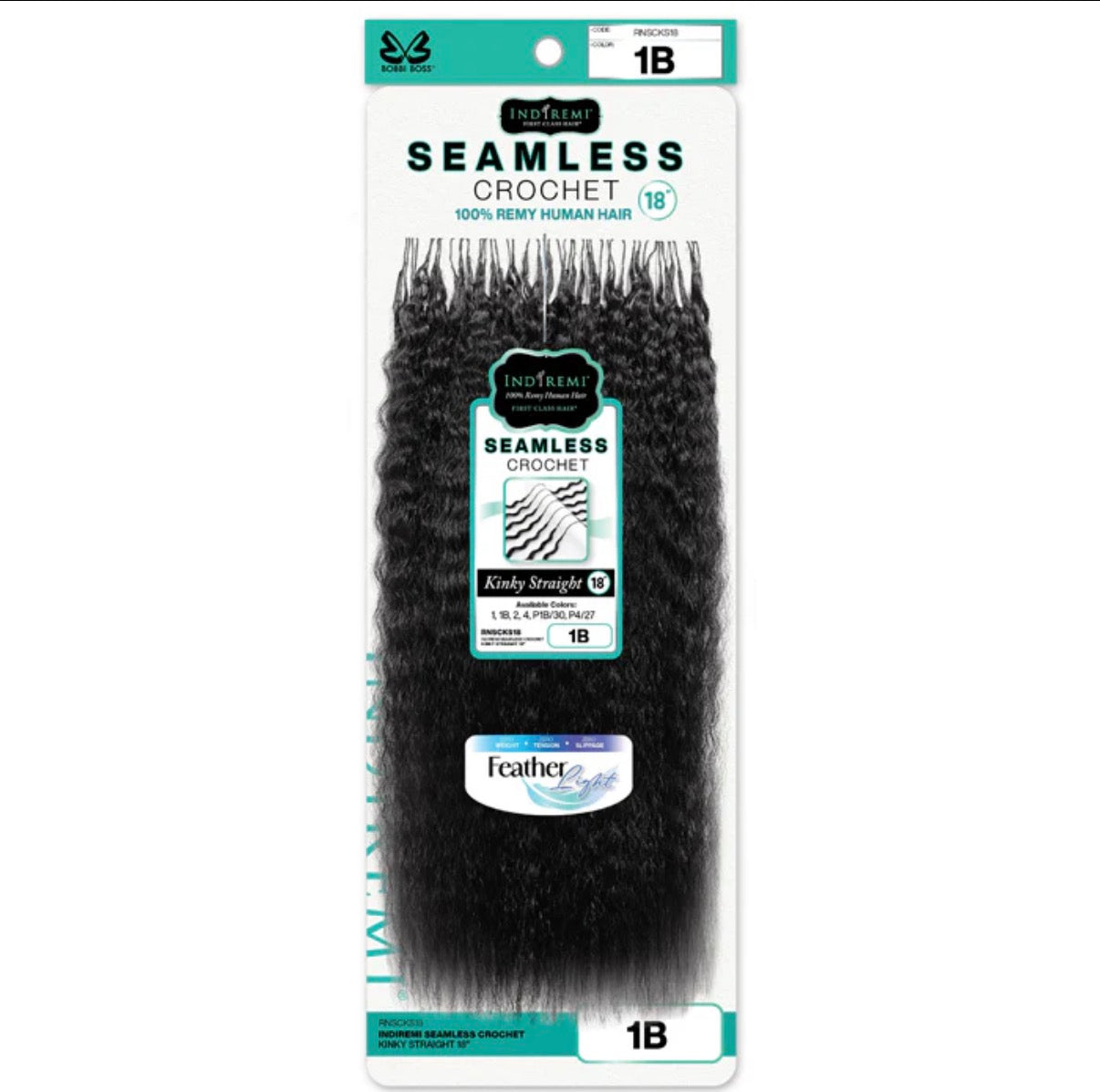 Bobbi Boss Indiremi 100% Remy Human Hair Seamless Crochet Braids – Kinky Straight 18”