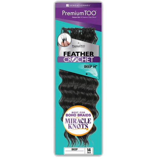 Sensationnel Premium Too Feather Crochet Braids – Deep Wave Human Hair Blend  1B (18”)