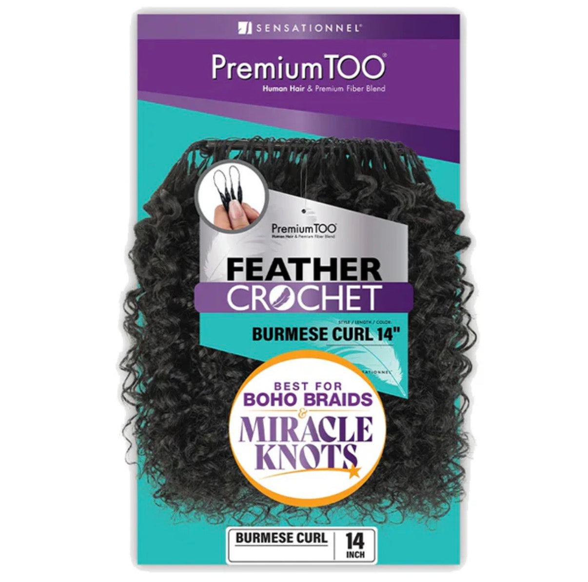 Sensationnel Premium Too Feather Crochet Braids – Burmese Curl Human Hair Blend 1 B (22”)