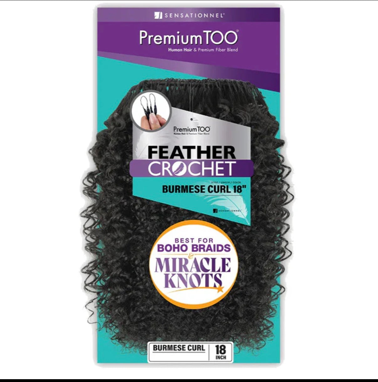 Sensationnel Premium Too Feather Crochet Braids – Burmese Curl Human Hair Blend 1 B (22”)