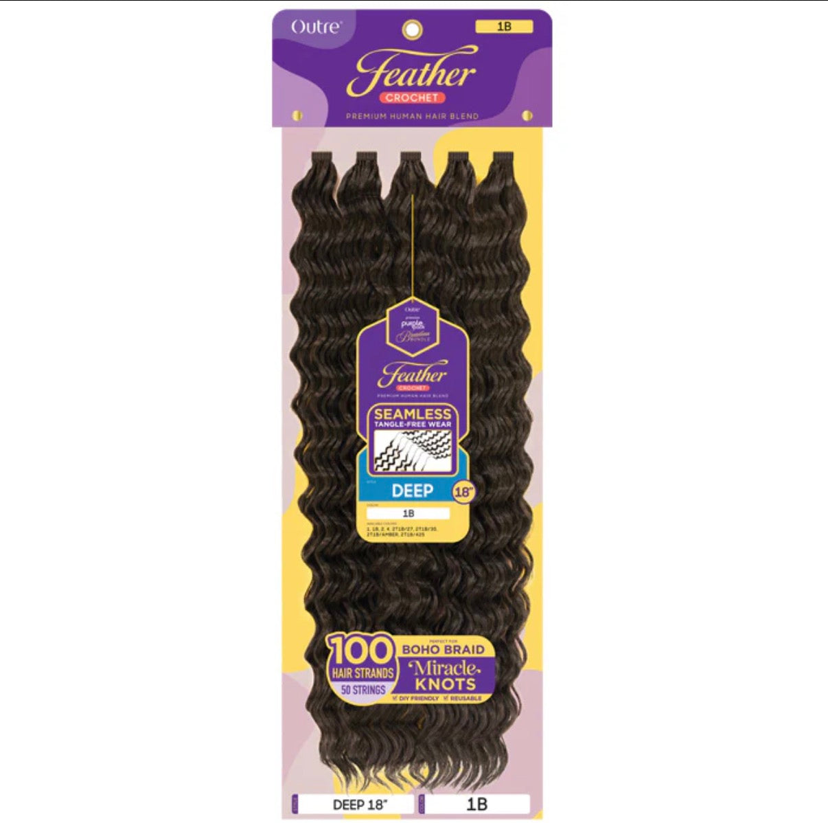 Outre Premium Purple Pack Brazilian Bundle Feather Crochet Braids – Deep 18” Human Hair Blend