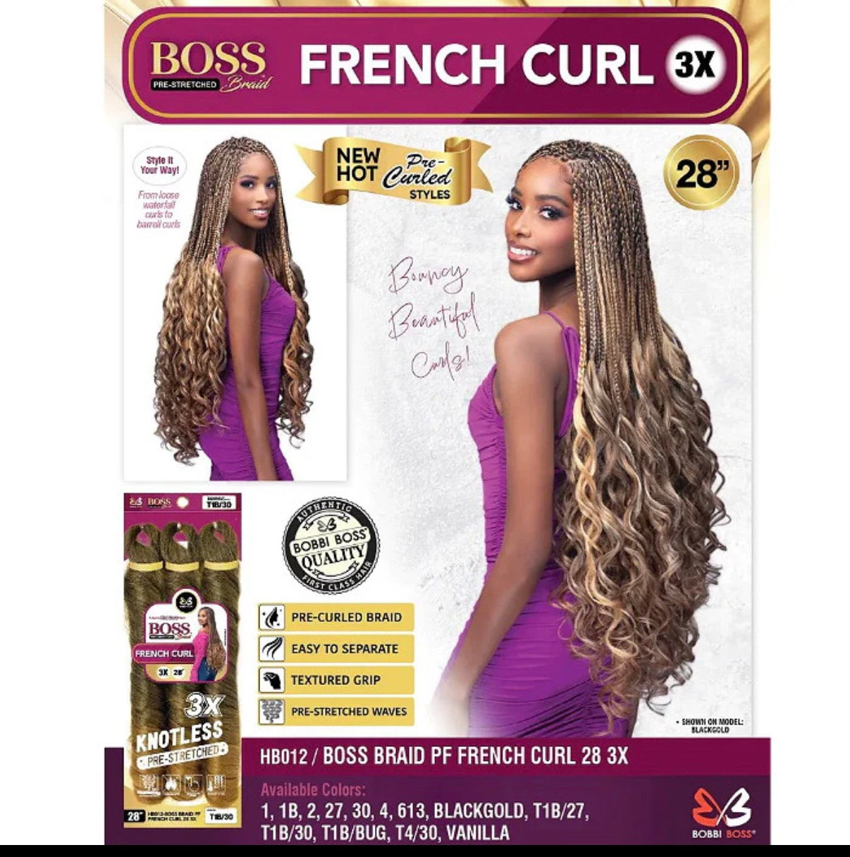 Bobbi Boss Knotless Pre-Stretched Braid – 3X French Curl 28”