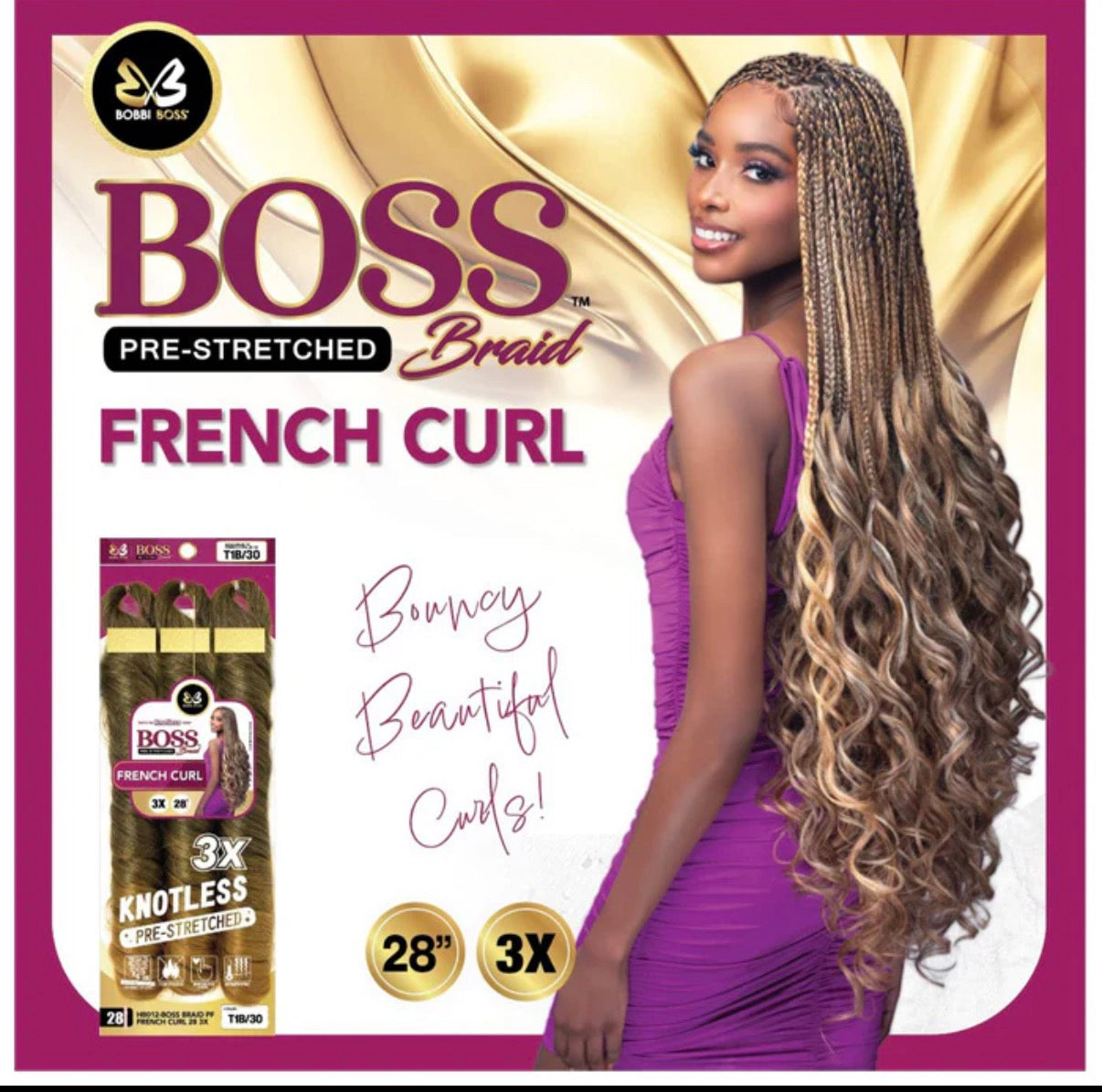 Bobbi Boss Knotless Pre-Stretched Braid – 3X French Curl 28”